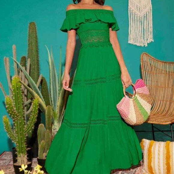 . Dresses & Skirts - OFF THE SHOULDER MAXI DRESS Green